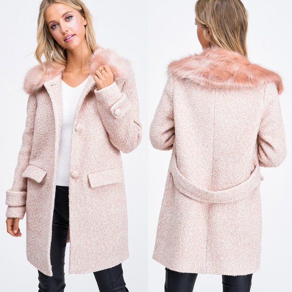 Forever 21 Jackets & Blazers - Pink Faux Fur Collar Wool Blend Single Breast Coat